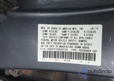 2014 Honda Accord Lx from USA, damaged, VIN 1HGCR2F35EA260705